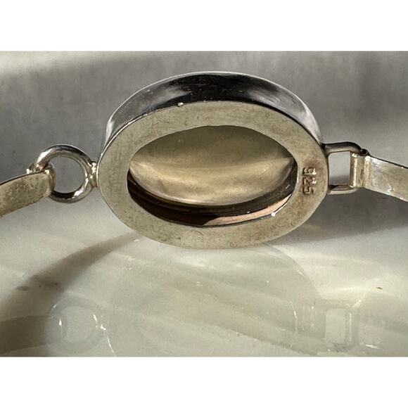 Citrine Cabochon Sterling 925 Silver Latch Bangle 6" - Picture 4 of 8